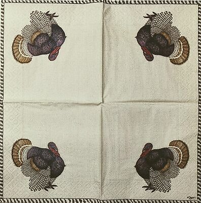 TWO Individual Paper Cocktail Decoupage Napkins - 1653 Thomas Thanksgiving Bird