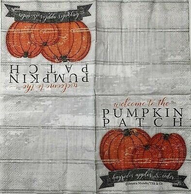 TWO Individual Paper Cocktail Decoupage Napkins - 1565 Pumpkin Patch