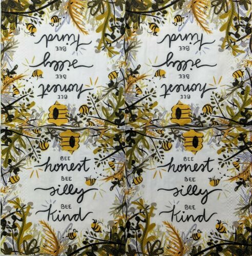 TWO Individual Paper Cocktail Decoupage Napkins- Bee Honest Silly Kind 1288