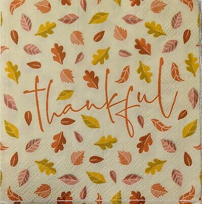 TWO Individual Paper Cocktail Decoupage Napkins - 1571 Thankful Fall Leaves