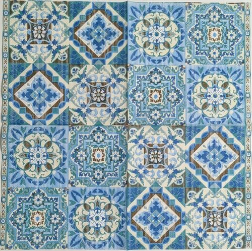 TWO Individual Paper Lunch Decoupage Napkins - Blue Green Tiles 1030