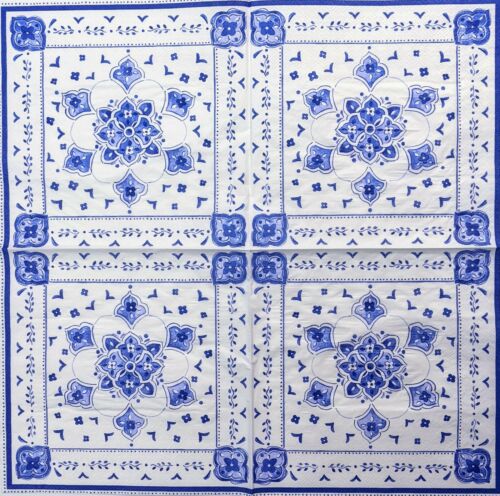 TWO Individual Paper Dinner Decoupage Napkins - Moroccan Blue 1276