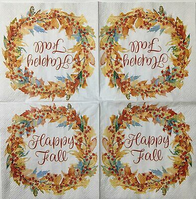 TWO Individual Paper Cocktail Decoupage Napkins - 1577 Fall Watercolor Wreath