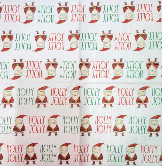 TWO Individual Paper Lunch Decoupage Napkins - 2150 Holly Jolly Santas