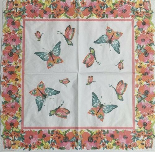 TWO Individual Paper Lunch Decoupage Napkins - Butterflies With Border 1053