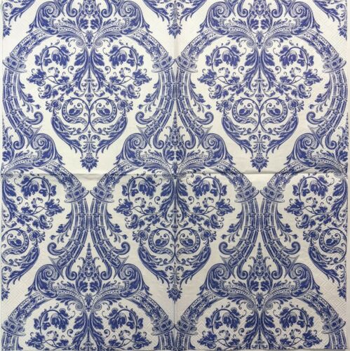 2 Individual Paper Lunch Decoupage Napkins-Old World Grandeur White / Blue 1107