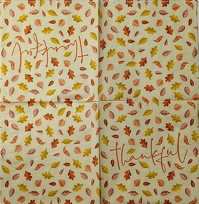 TWO Individual Paper Cocktail Decoupage Napkins - 1571 Thankful Fall Leaves