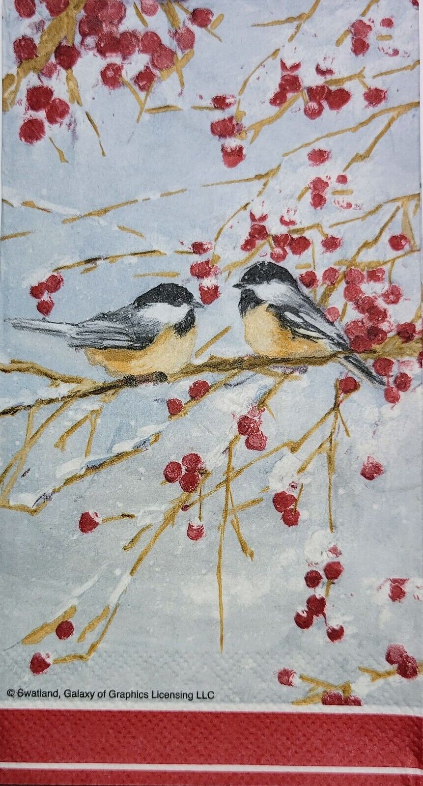 TWO Individual Paper Guest Decoupage Napkins - 2272 Winter Berry Birds