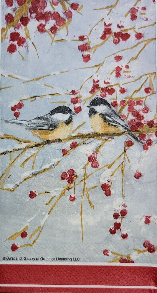 TWO Individual Paper Guest Decoupage Napkins - 2272 Winter Berry Birds