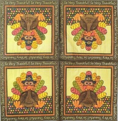 TWO Individual Paper Lunch Decoupage Napkins - 1711 So Very Thankful Turkey