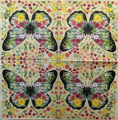 TWO Individual Paper Cocktail Decoupage Napkins - 1475 Floral Butterfly