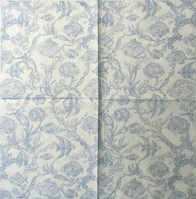 TWO Individual Paper Cocktail Decoupage Napkins - 1538 Blue Ocean Fish