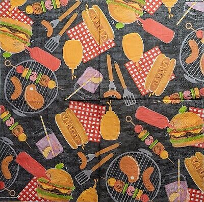 TWO Individual Paper Lunch Decoupage Napkins - 2010 BBQ Barbeque Party