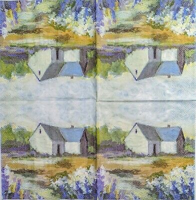 TWO Individual Paper Lunch Decoupage Napkins - 1964 Impressionist Country Home