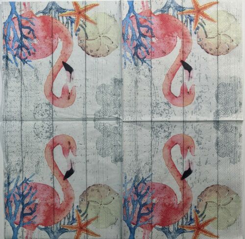TWO Individual Paper Lunch Decoupage Napkins- Rustic Seaside Flamingo 1323