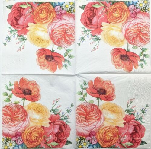 TWO Individual Paper Lunch Decoupage Napkins-Garden Fresh Mix of Flowers 1098