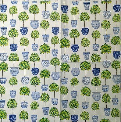TWO Individual Paper Cocktail Decoupage Napkins - 1524 Potted Lemon Trees