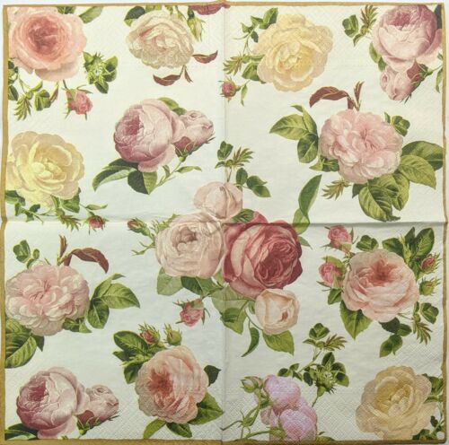 TWO Individual Paper Lunch Decoupage Napkins - Rosalia Champagne Floral 1191