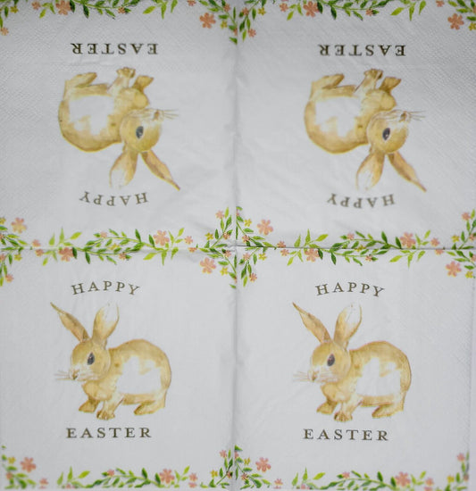 TWO Individual Paper Cocktail Decoupage Napkins - 2364 Happy Easter Bunny Too