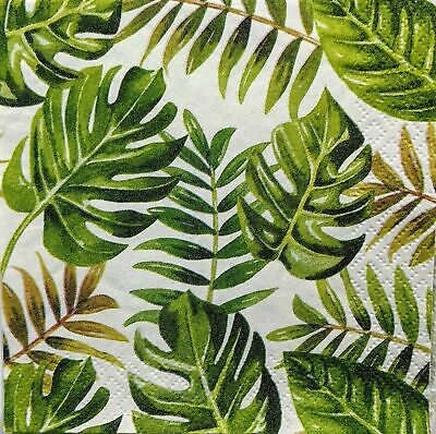 TWO Individual Paper Cocktail Decoupage Napkins - 1485 Tropical Leaves