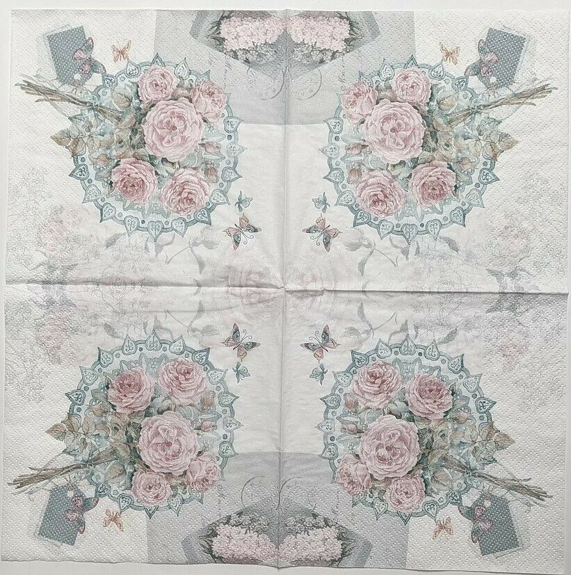 TWO Individual Paper Lunch Decoupage Napkins - Pink Rose Bouquet 1031