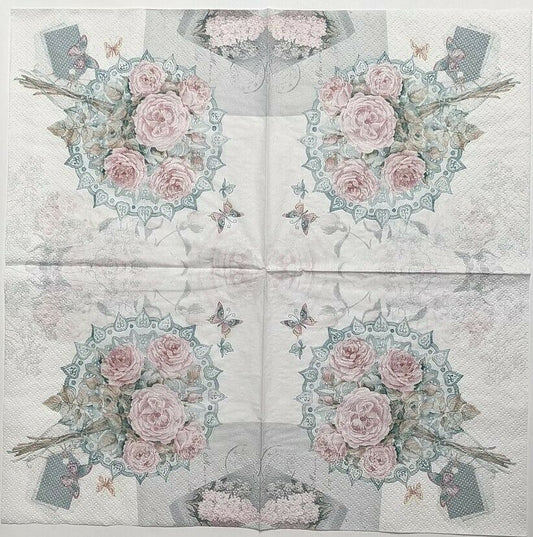 TWO Individual Paper Lunch Decoupage Napkins - Pink Rose Bouquet 1031