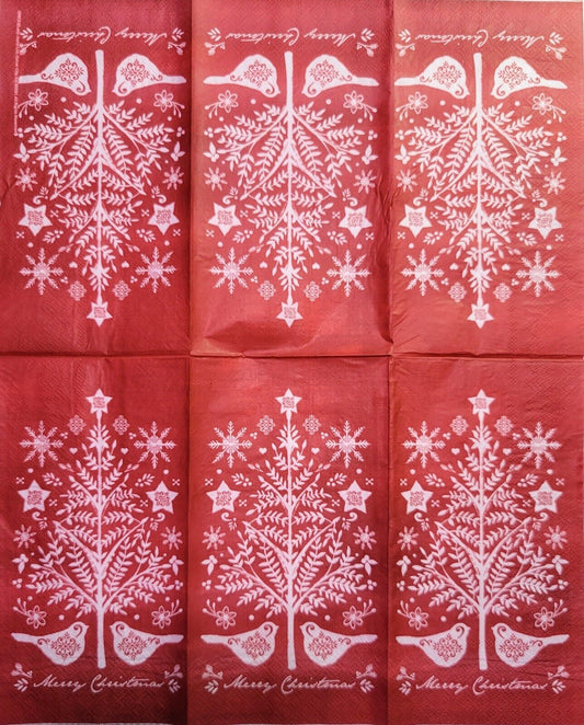 TWO Individual Paper Guest Decoupage Napkins - 2267 Red Folk Merry Christmas
