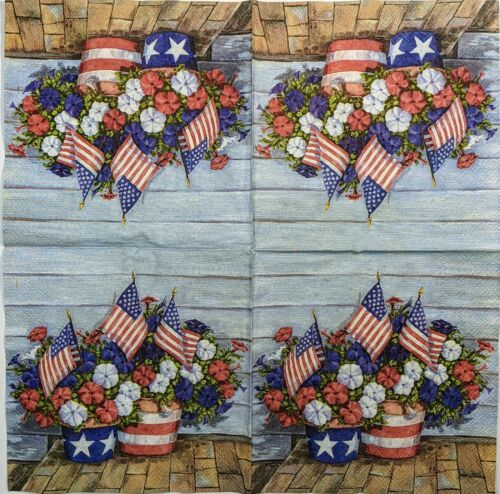 TWO Individual Paper Lunch Decoupage Napkins - Porch Patriotic Petunias 1341