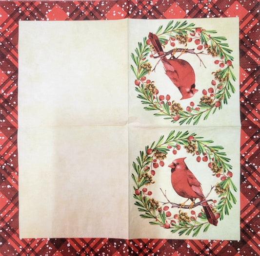 TWO Individual Paper Lunch Decoupage Napkins-2136 Traditional Christmas Cardinal