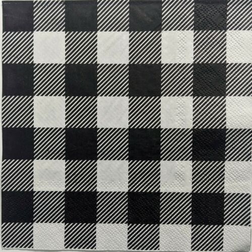TWO Individual Paper Lunch Decoupage Napkins - Black & White Check 1208