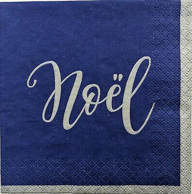 TWO Individual Paper Cocktail Decoupage Napkins - 1434 Blue Silver Noel
