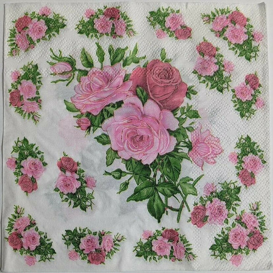 TWO Individual Paper Lunch Decoupage Napkins - Pink Rose Bouquet 1051
