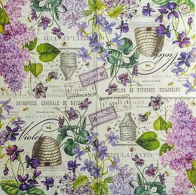 TWO Individual Paper Lunch Decoupage Napkins - 1982 Lilac Violet Paris Stamped