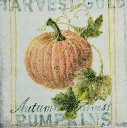 2 Individual Paper Cocktail Decoupage Napkins - 2082 Autumn Harvest Pumpkins