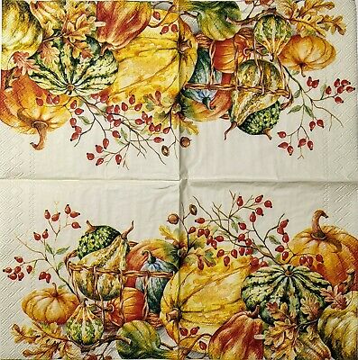 TWO Individual Paper Cocktail Decoupage Napkins - 1567 Pumpkins & Gourds