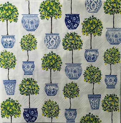 TWO Individual Paper Cocktail Decoupage Napkins - 1524 Potted Lemon Trees