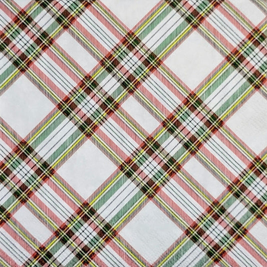 2 Individual Paper Cocktail Decoupage Napkins - 2093 Vintage Christmas Plaid