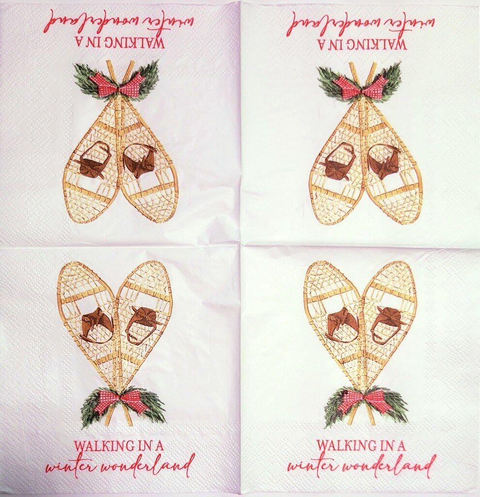 2 Individual Paper Cocktail Decoupage Napkins - 2226 Winter Wonderland Snowshoes