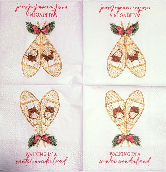 2 Individual Paper Cocktail Decoupage Napkins - 2226 Winter Wonderland Snowshoes