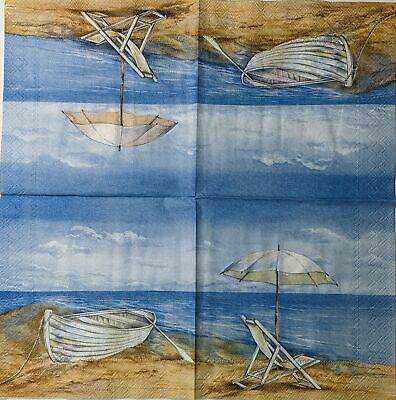 TWO Individual Paper Cocktail Decoupage Napkins - 1537 Blue Horizon Beach