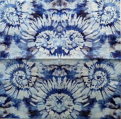 TWO Individual Paper Cocktail Decoupage Napkins - 1483 Tie Dye Nautilus Blue