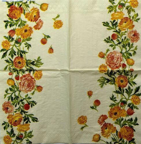 TWO Individual Paper Cocktail Decoupage Napkins-Golden Yellow Orange Blooms 1286