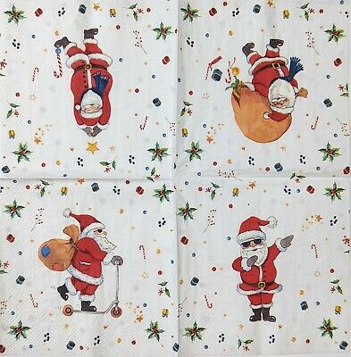 TWO Individual Paper Cocktail Decoupage Napkins - 1699 Holiday Posing Santa