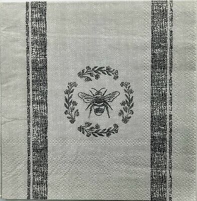 TWO Individual Paper Cocktail Decoupage Napkins - 1474 Tan Bee in Wreath