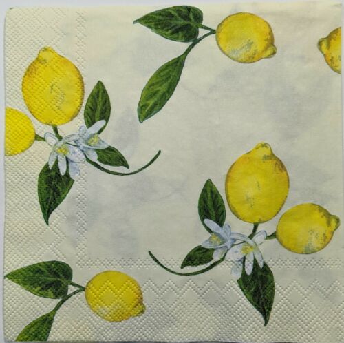 TWO Individual Paper Lunch Decoupage Napkins-Lemon Dream All Over Flowering 1096