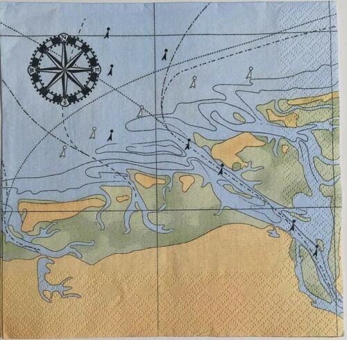 TWO Individual Paper Lunch Decoupage Napkins - Ocean Map 1070