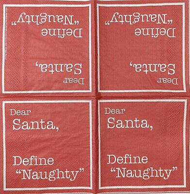 TWO Individual Paper Cocktail Decoupage Napkins - 1690A Santa Define Naughty