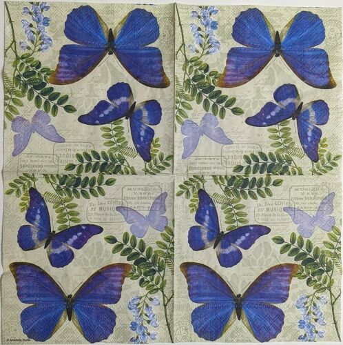 TWO Individual Paper Lunch Decoupage Napkins - Purple / Blue Butterfly 1034