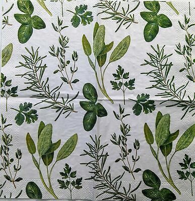 TWO Individual Paper Cocktail Decoupage Napkins - 1416 Green Herbs