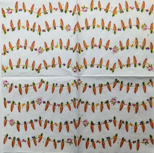 TWO Individual Paper Lunch Decoupage Napkins - Carrots Garland Easter 1217